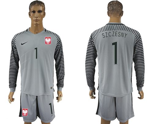Poland #1 Szczesny Grey Goalkeeper Long Sleeves Soccer Country Jersey - Click Image to Close